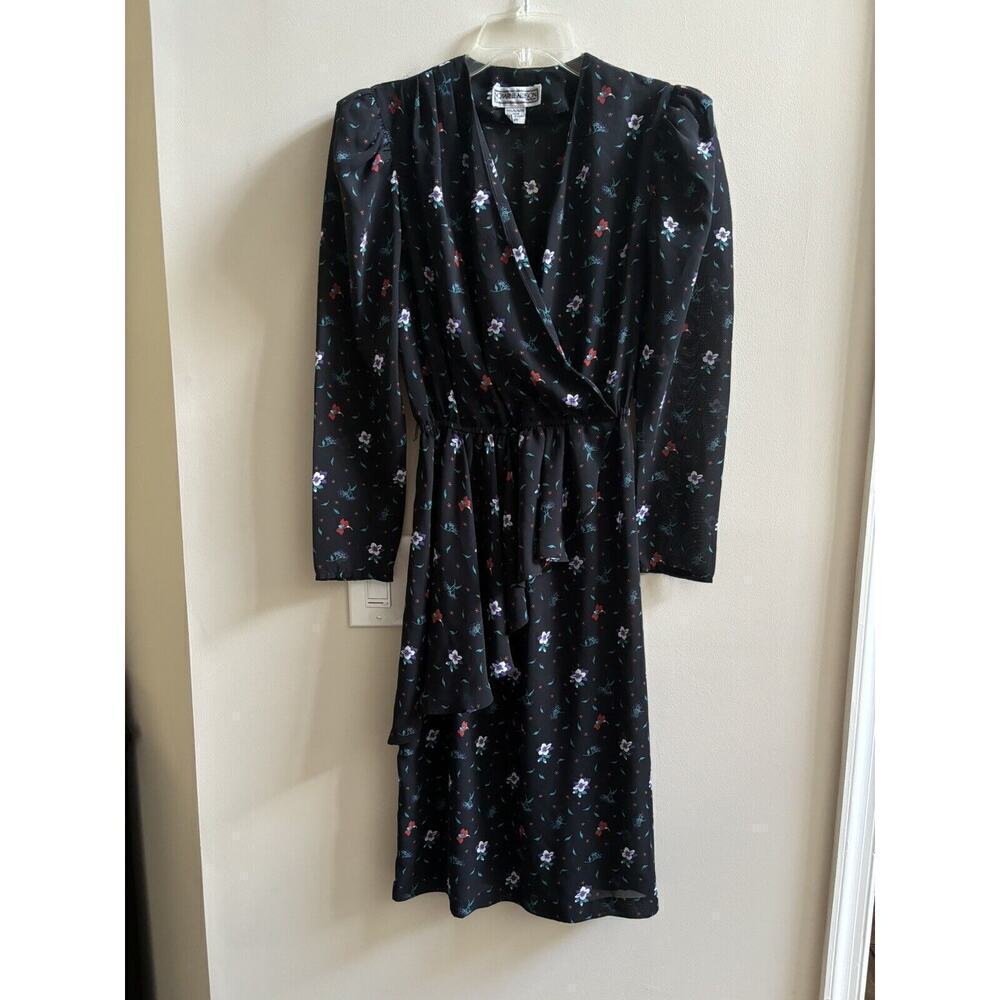 Vintage VTG Charlee Allison Sheer Fairy Goth Black Floral Midi Dress Woman’s 5/6